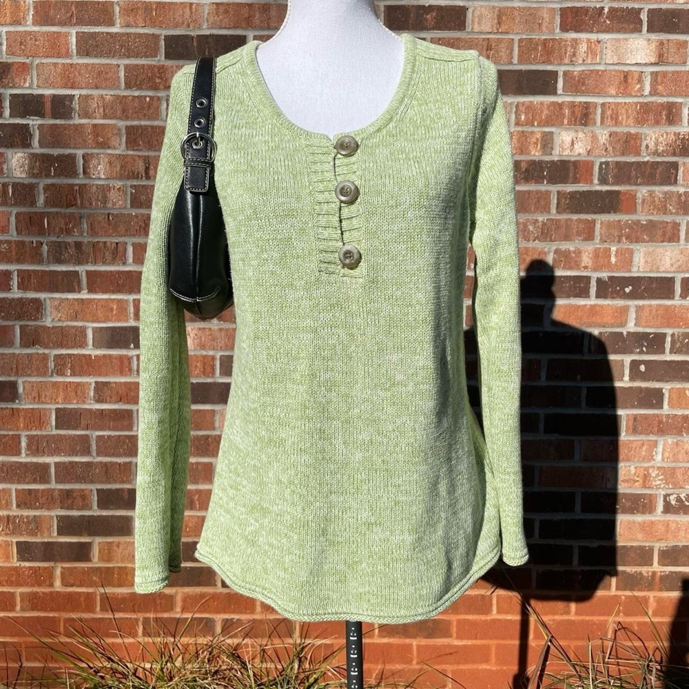 Eddie Bauer 100% Cotton Woman’s Medium Light Green Gorpcore Knit Sweater